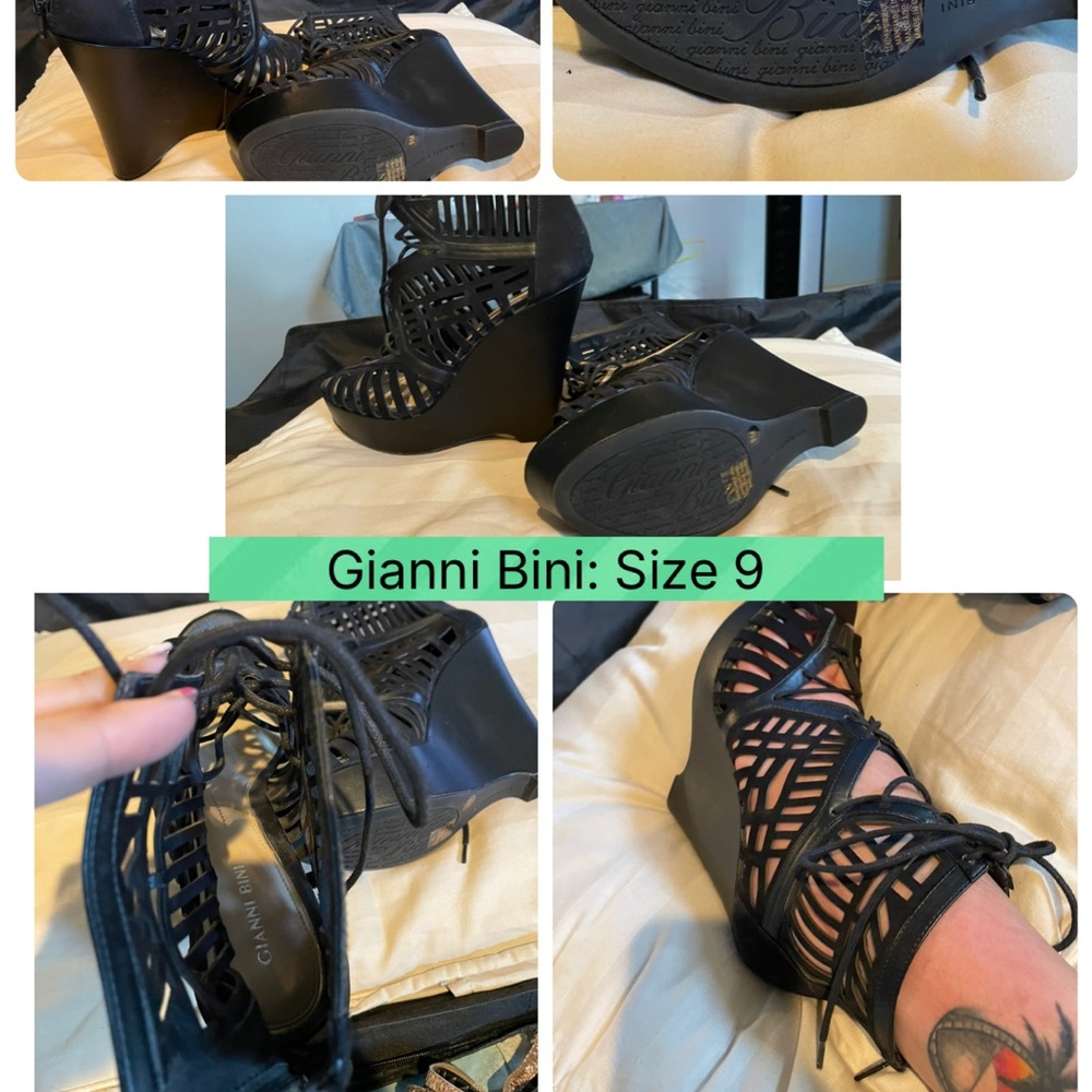 Gianni Bini Black Strappy Wedge Sandals